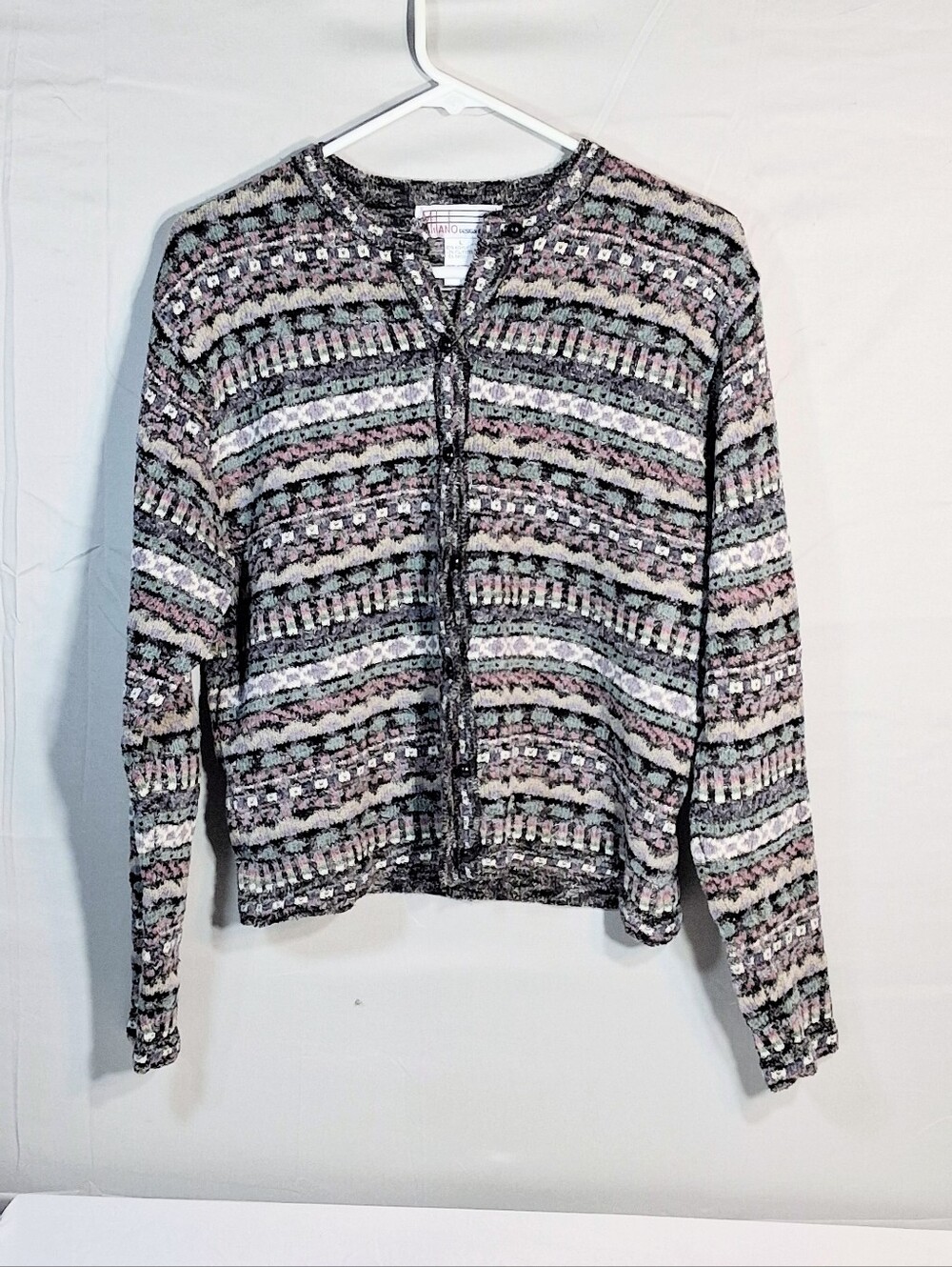 Women's M Button Down Vintage Geometric Waist Slimming High Wasted Cardigan